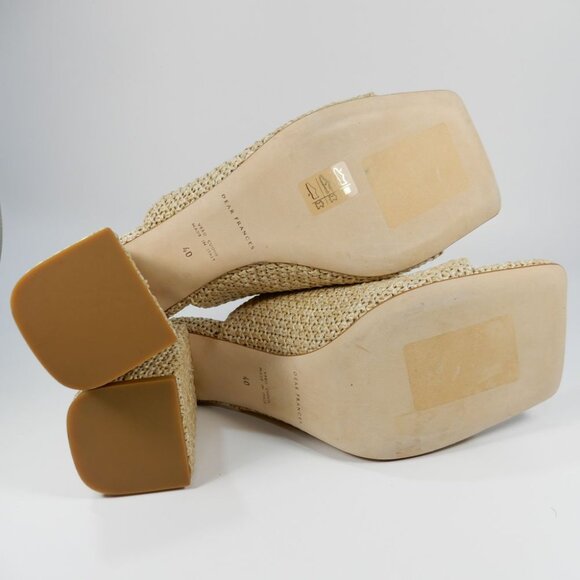 Dear Frances Deri Slip On Square Toe Mules EU 40 9.5 10 Beige Raffia Leather NEW - Picture 10 of 12